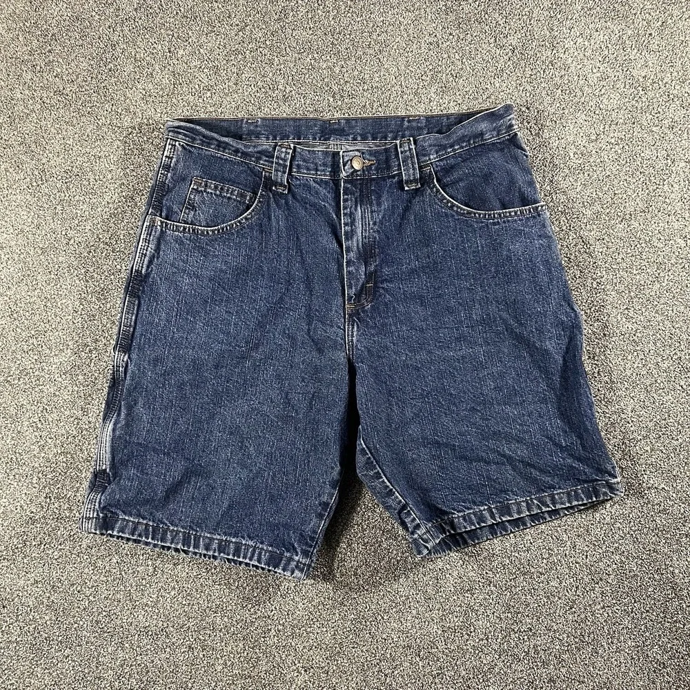 Wrangler Carpenter Denim Shorts Men's 36 Blue Relaxed Workwear Cotton Jorts